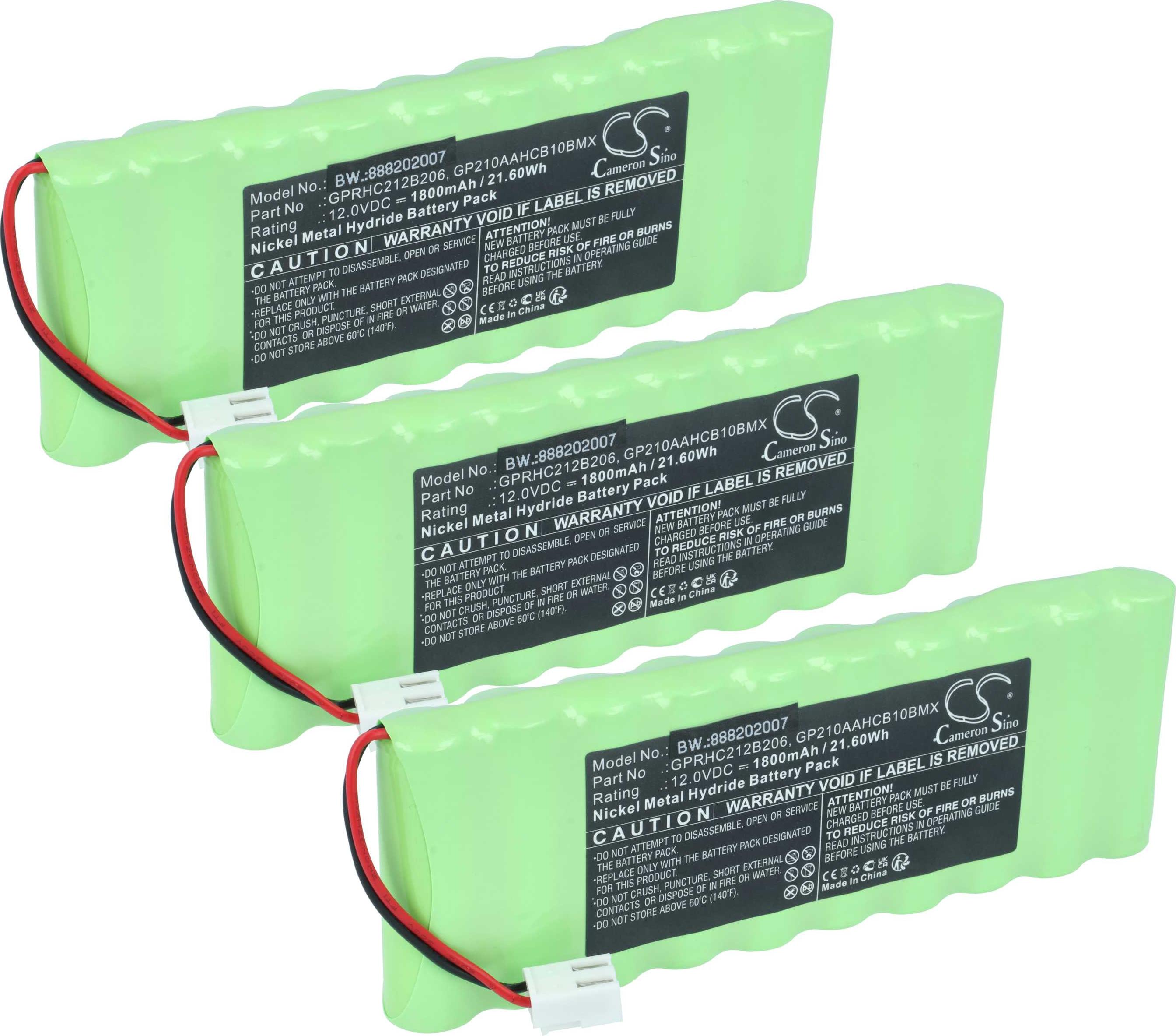 vhbw 3x Akku kompatibel mit Roto ZRO RT SF G4, ZRO RT SF G3 Rollladenantrieb Torantrieb Drehtorantrieb Garagentorantrieb (1800 mAh, 12 V, NiMH) 183292365-2