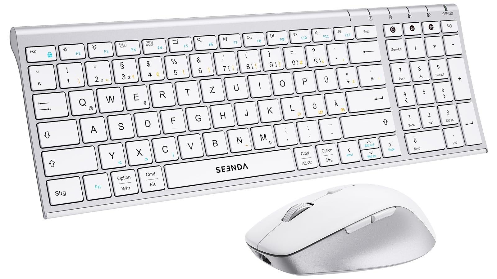 seenda COE401 Tastatur Maus Set kabellos Bluetooth QWERTZ Metall Weiß