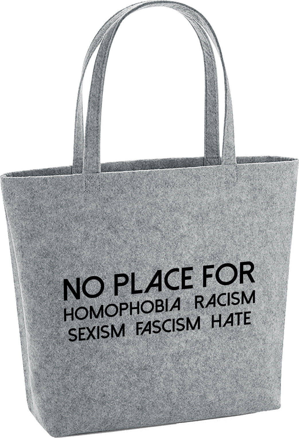 Hellweg Druckerei Huuraa Filzshopper No Homophobia Racism Hate 22 Liter Grey Melange Filztasche Geschenkidee 3146FIS-GREY