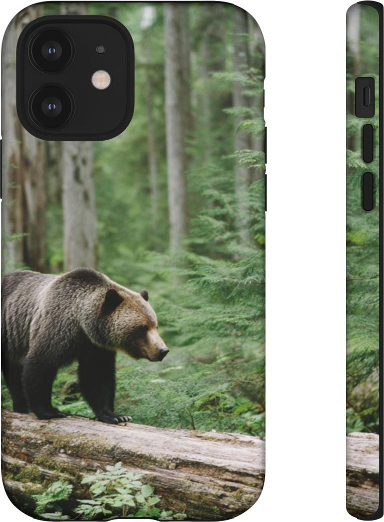 WOYC Grizzlybär auf umgestürztem Baumstamm im Wald – Hülle Kompatibel mit iPhone 12 Tgh-mt-ip12-9905