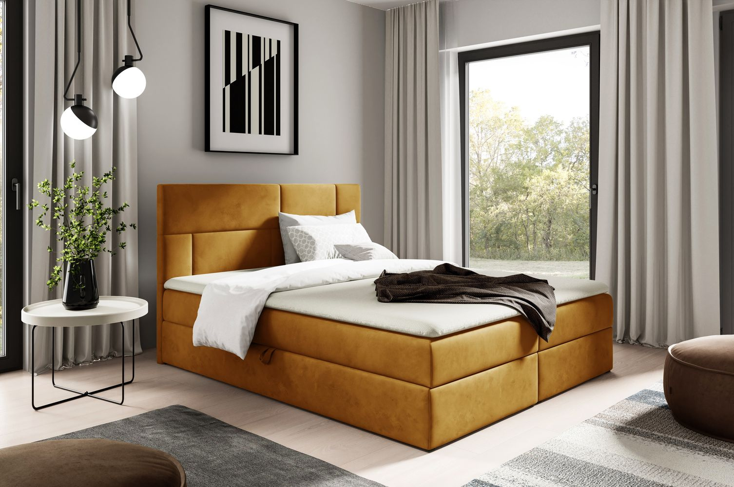 Čalúnená posteľ 160x200 ALTANA - medová + topper ZDARMA