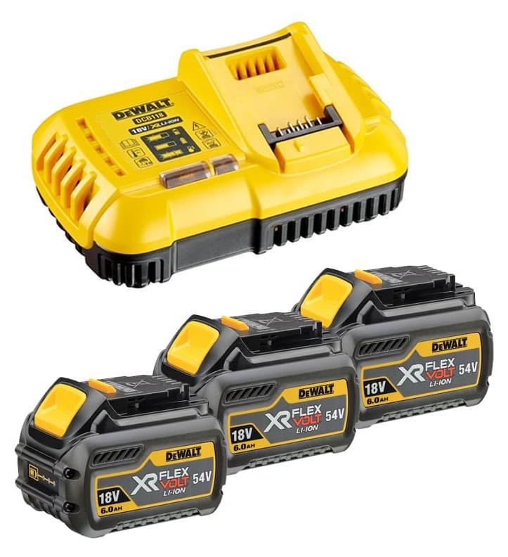 54V/18V FLEXVOLT Energiepaket (3x6,0 Ah) mit Schnellladegerät - DEWALT DCB118T3-QW