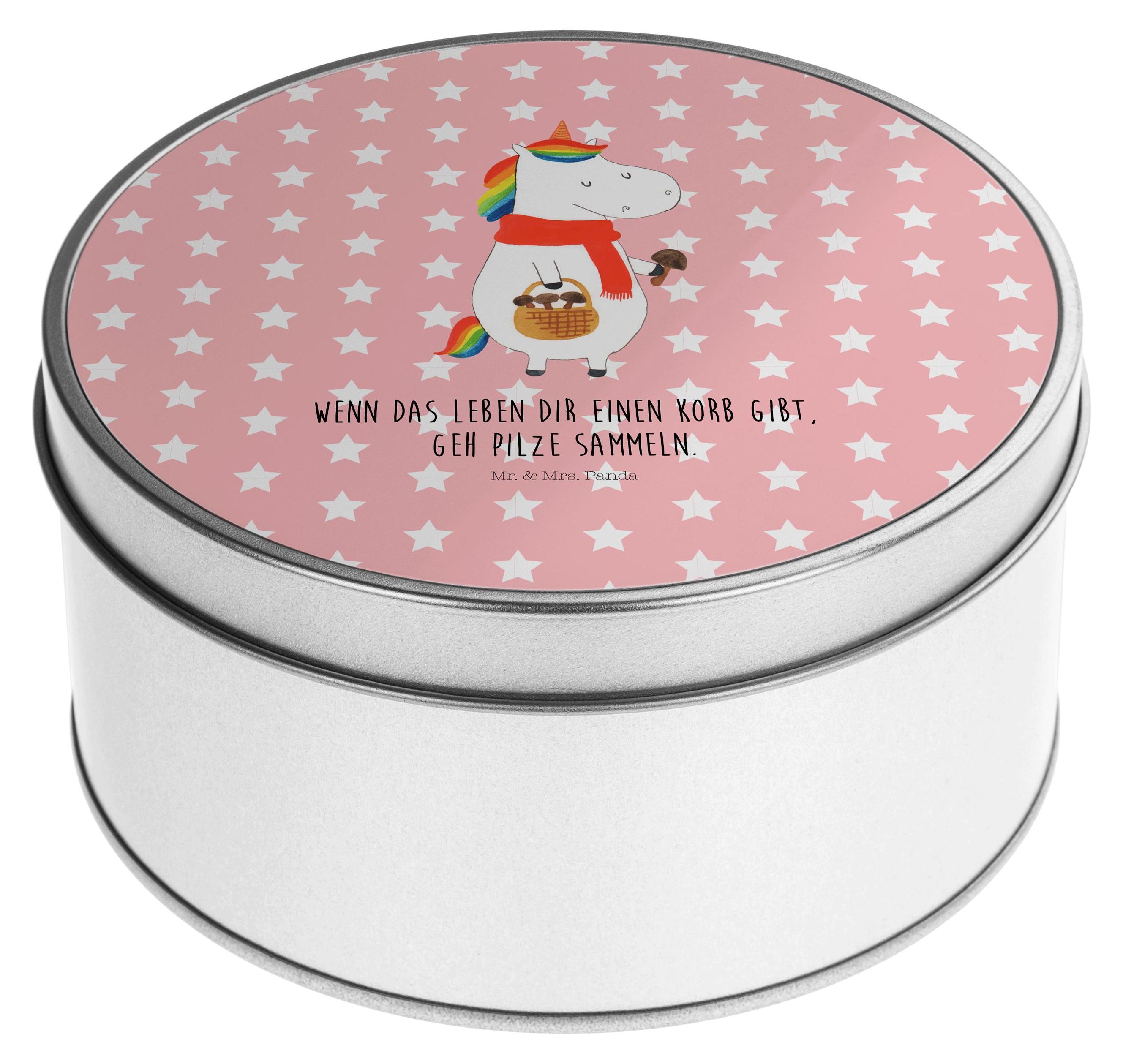 Mr. & Mrs. Panda Kaffeedose Einhorn Pilz - Rot Pastell - Geschenk, Pilze, keksdosen, Metalldose, Einhörner, Vorratsbehälter, schmuckdosen, Keksdose, Liebeskummer, Unicorn PD-937973-STANDARD