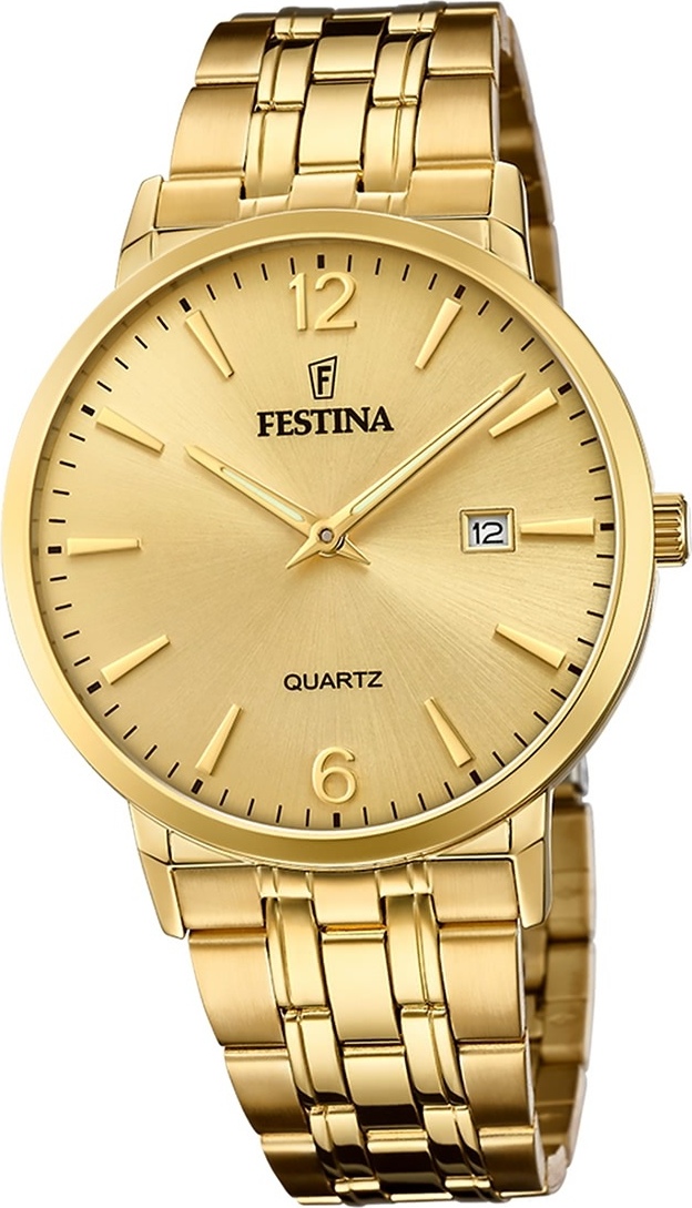Festina Nerezová oceľ Elegantné pánske hodinky F20513/3 Remienok hodinky zlaté Classic D2UF20513/3