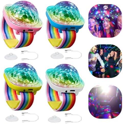 Zimtky Discokugel Armband Partylicht, 4 Pack Musikgesteuert Disco Ball Licht USB Wiederaufladbar mit Saugnapf, Mini Led Licht Sternenhimmel Projektor Lampe, Disco Licht für Party Auto Tanzen DJ ZGQ260716DG15