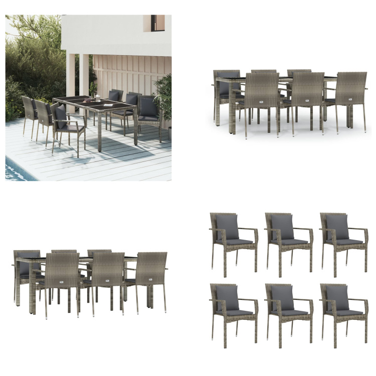 vidaXL 7-dielny záhradný jedálenský set s vankúšmi sivý polyratan - Záhradný jedálenský set - Záhradné jedálenské sety - Jedálenský set - Jedálenský set terasa