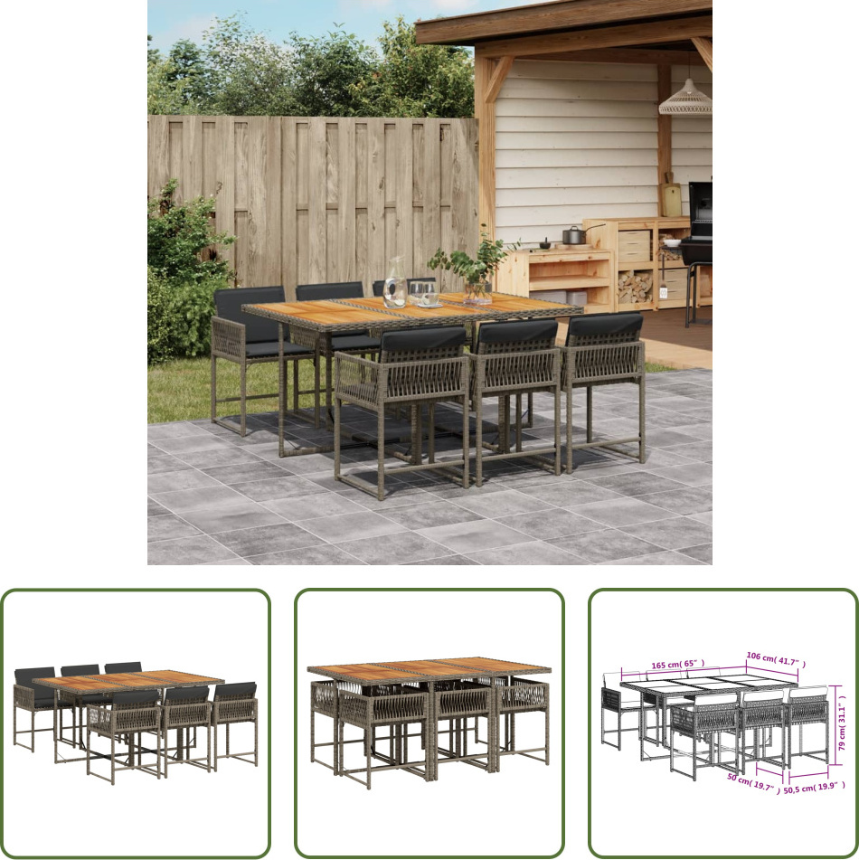 The Living Store 7-dielny záhradný jedálenský set s vankúšmi sivý polyratan