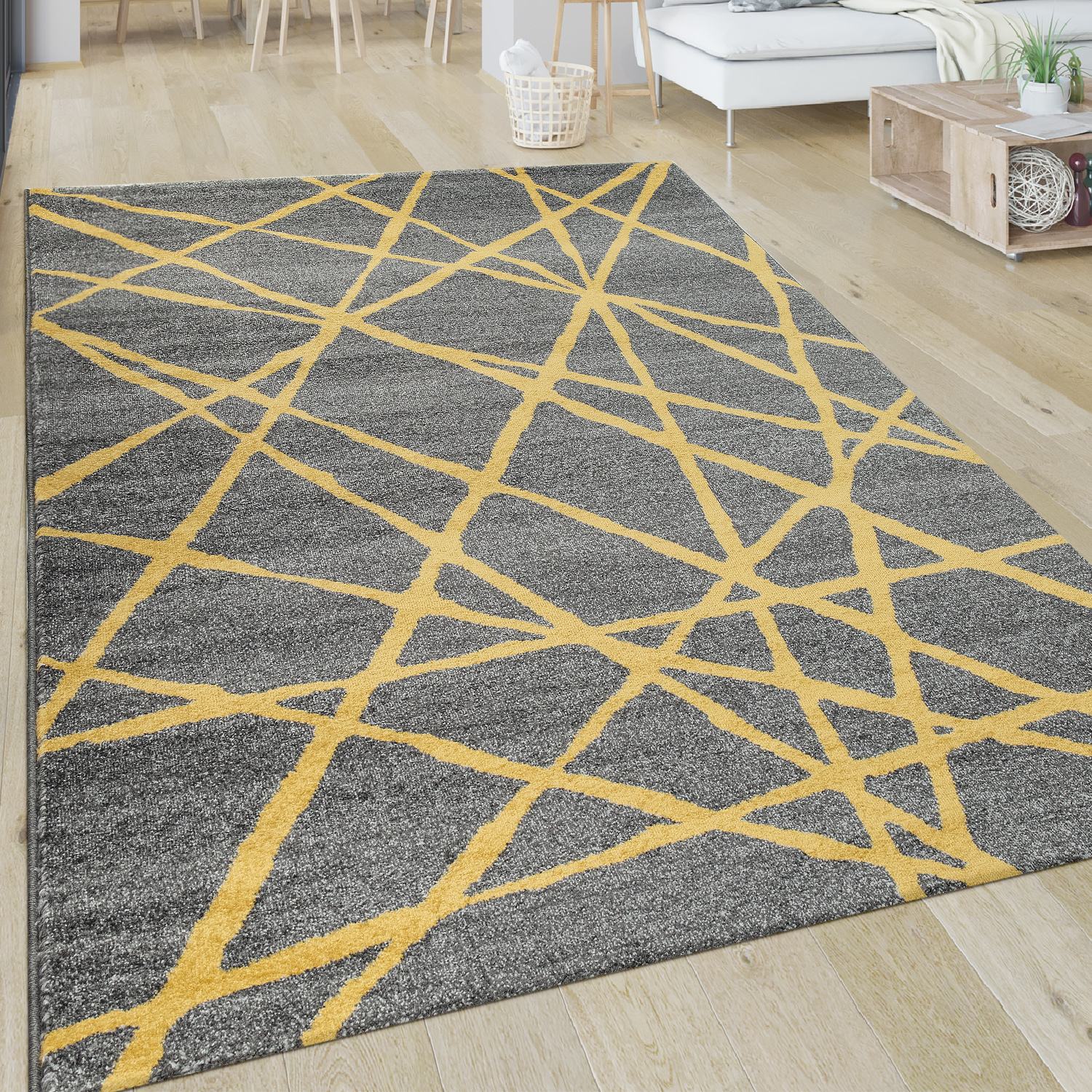 Teppich Wohnzimmer Schlafzimmer Flur Teppich Kreisel Muster Gelb 