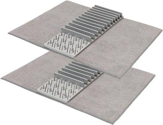 Famanu Abtropfmatten Set (2 Stück) - Faltbare Abtropfmatte für Geschirr und Küchenmatte