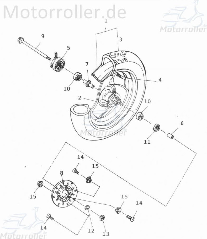 Adly Vorderrad nackt Scoody 50 2 Vorderradfelge 50ccm 2Takt Motorroller.de Vorderfelge Vorderrad-Felge vorne Vorder-Felge Vorder-Rad 50ccm-2Takt 42701-107-000