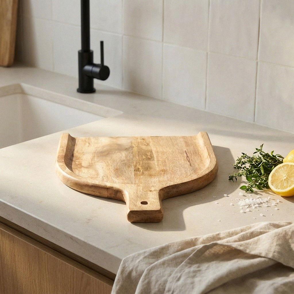 Antikas Hochwertiges Servierbrett Holz -Groß- mit Griff, halbrunde Vertiefung, L.31 cm