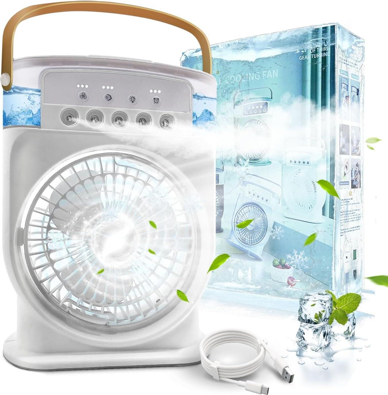 All Curmp 4-in-1 leise tragbare Klimaanlage, Wassernebelventilator, mobile Klimaanlage ohne Abluft, Mini-Klimaanlage, wiederaufladbarer Klimaanlagen-Luftbefeuchter Typ-C mit Timer (wei?) [+++]