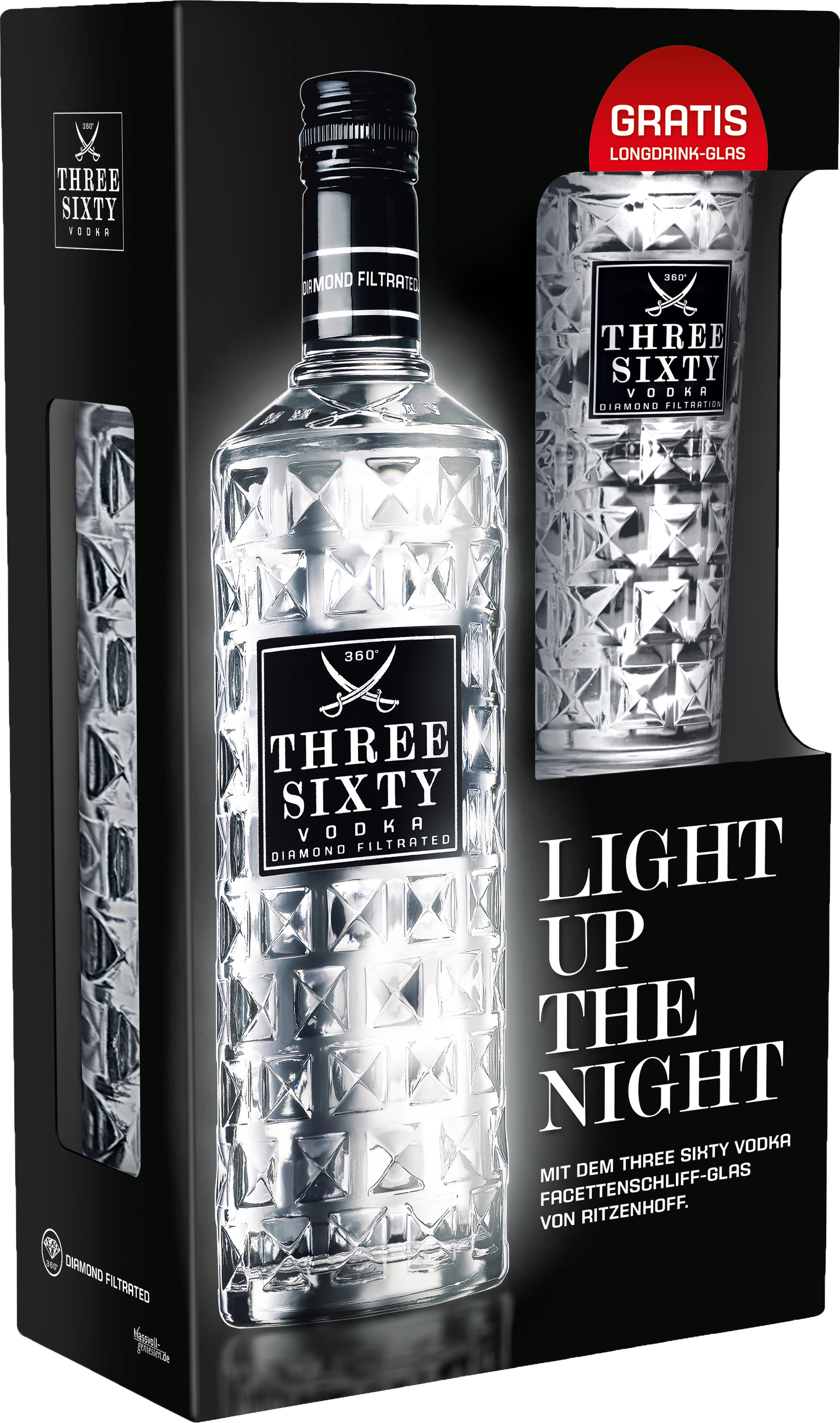 Three Sixty Vodka mit Gratis Longdrinkglas 37,5%