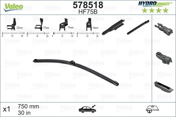 Valeo HydroConnect Mehrfachverbindung Scheibenwischerblatt 750 mm 578518