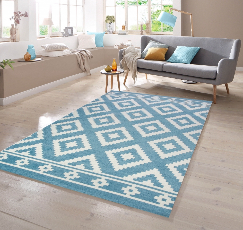 Teppichhome24 Teppich Marokkanisches Muster in blau weiß Größe - 200 x 290 cm