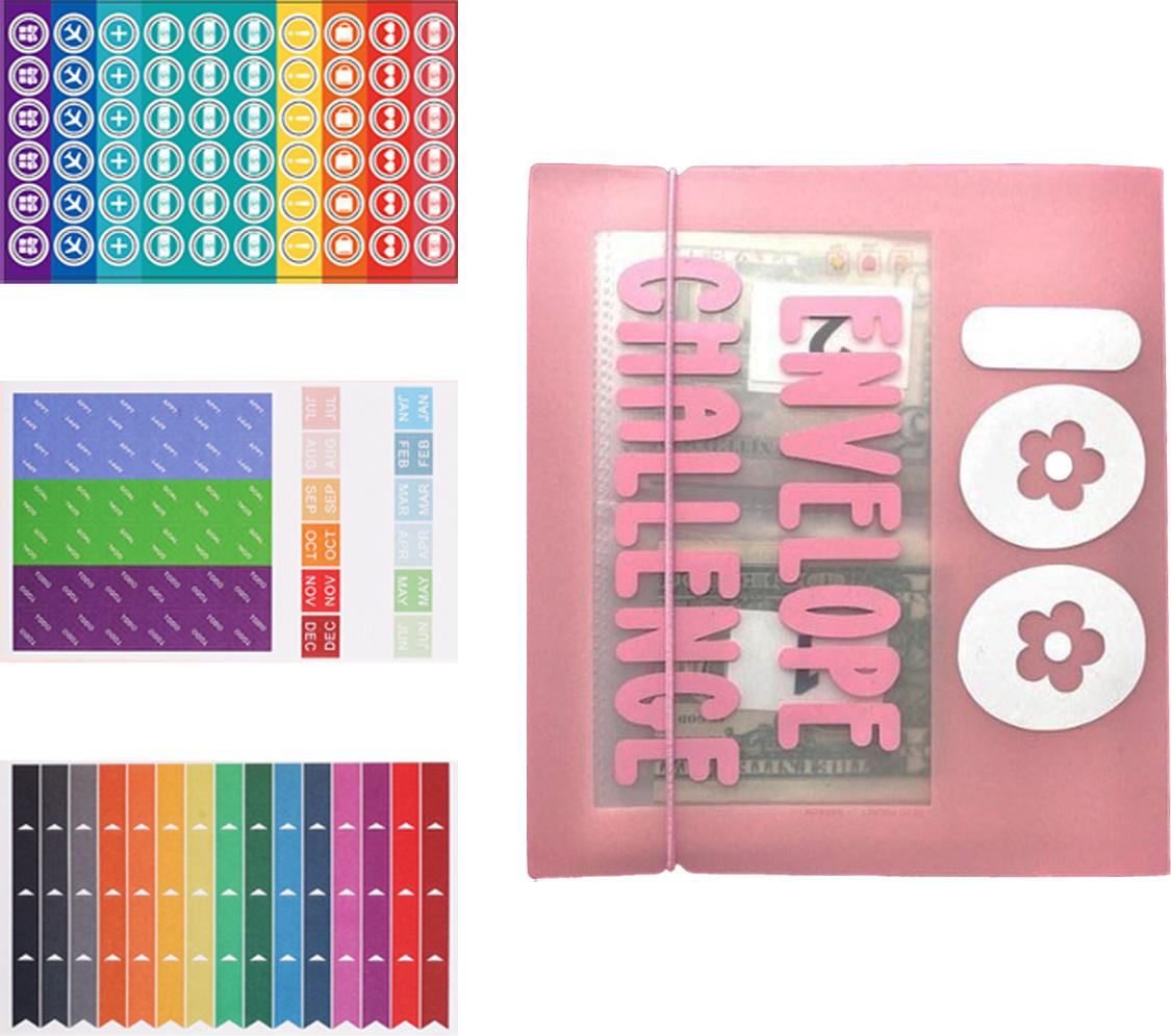 Meoiruery 100 Umschlag-Challenge-Ordner, Spar-Challenge-Box-Kit, Bargeld-Spar-Challenge-Kit, Spar-Challenge-Buch mit Geldumschlägen KAU-ER-LYS-PH-20250904-195