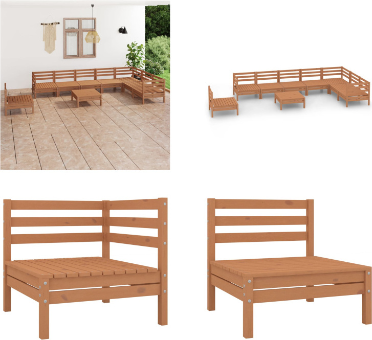 vidaXL 9-dielna záhradná obývacia súprava z masívneho dreva borovice medovo hnedá - záhradná obývacia súprava - vonkajšia obývacia súprava - drevená pohovka - drevená záhradná pohovka