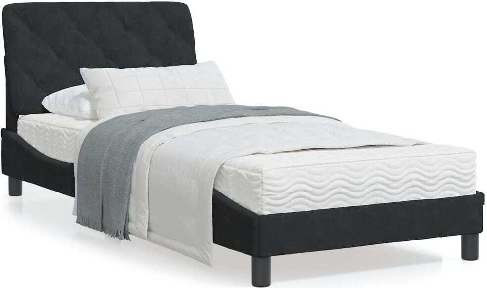 Möbel Bett mit Matratze Schwarz 90x190 cm Samt - Klassische Betten 3208630