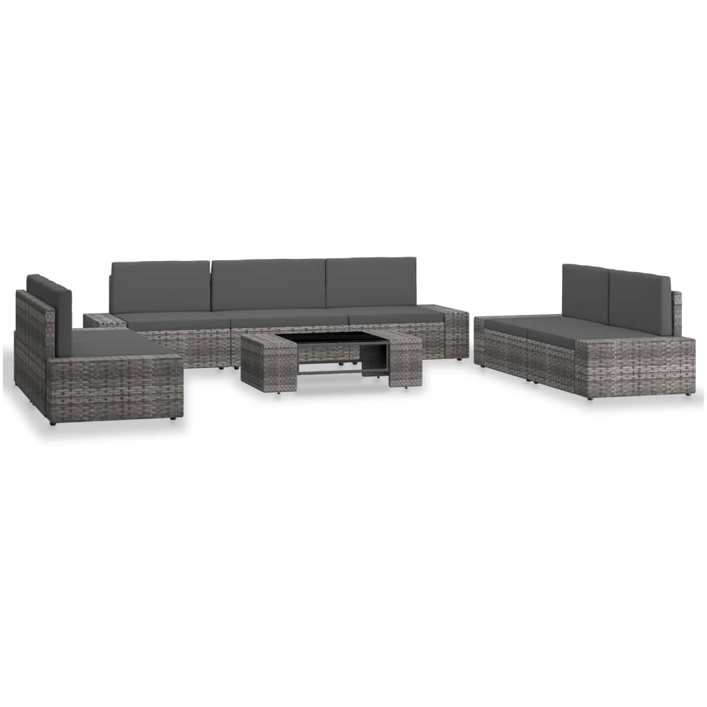 The Living Store 8-tlg. Garten-Lounge-Set Poly Rattan Grau