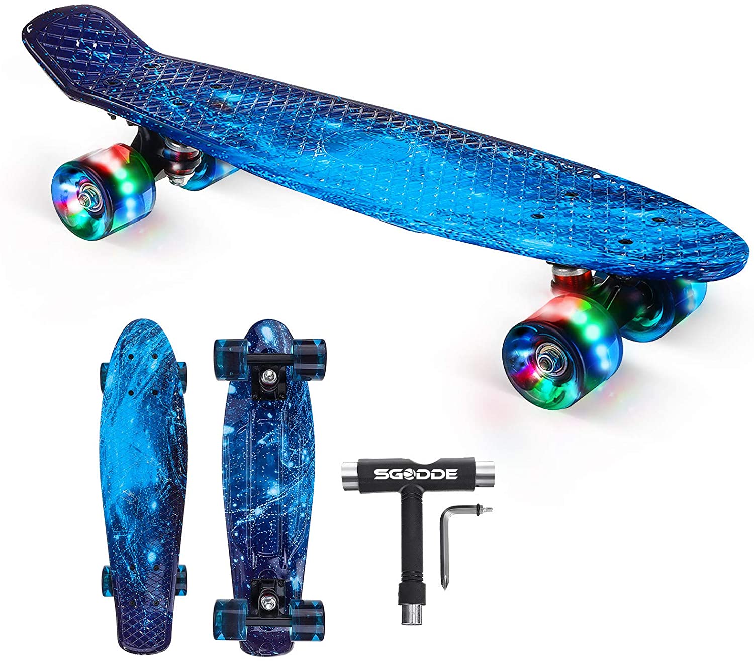 Mini Cruiser Skateboard für Kinder Miniboard Komplett Board mit LED Leuchtrollen 