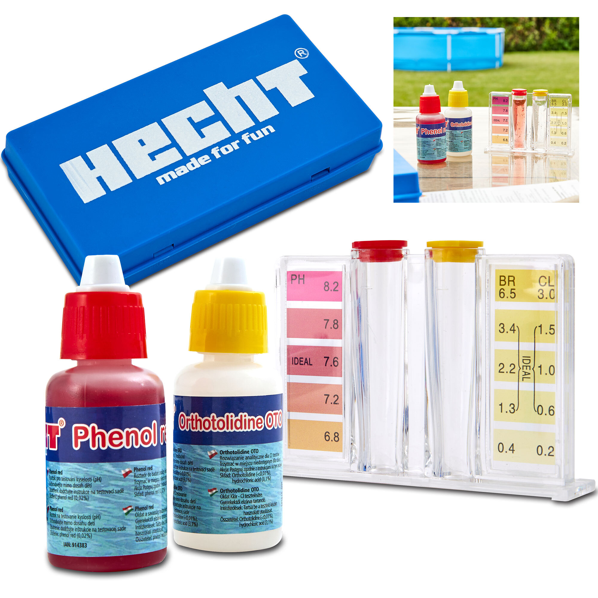 HECHT Poolwasser Testset | Ph-Test | ca. 50 Tests | Schütteltest | Chlor | Wassertester HECHT060601