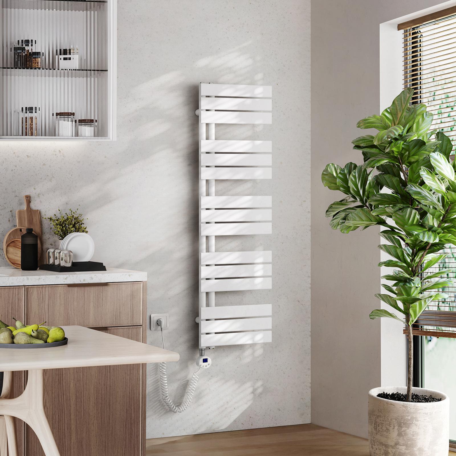 EMKE elektrický kúpeľňový radiátor s wifi aplikáciou na ovládanie termostatu ohrievač uterákov 1320X400mm biely držiak na uteráky s 600W vykurovacím telesom sušič uterákov