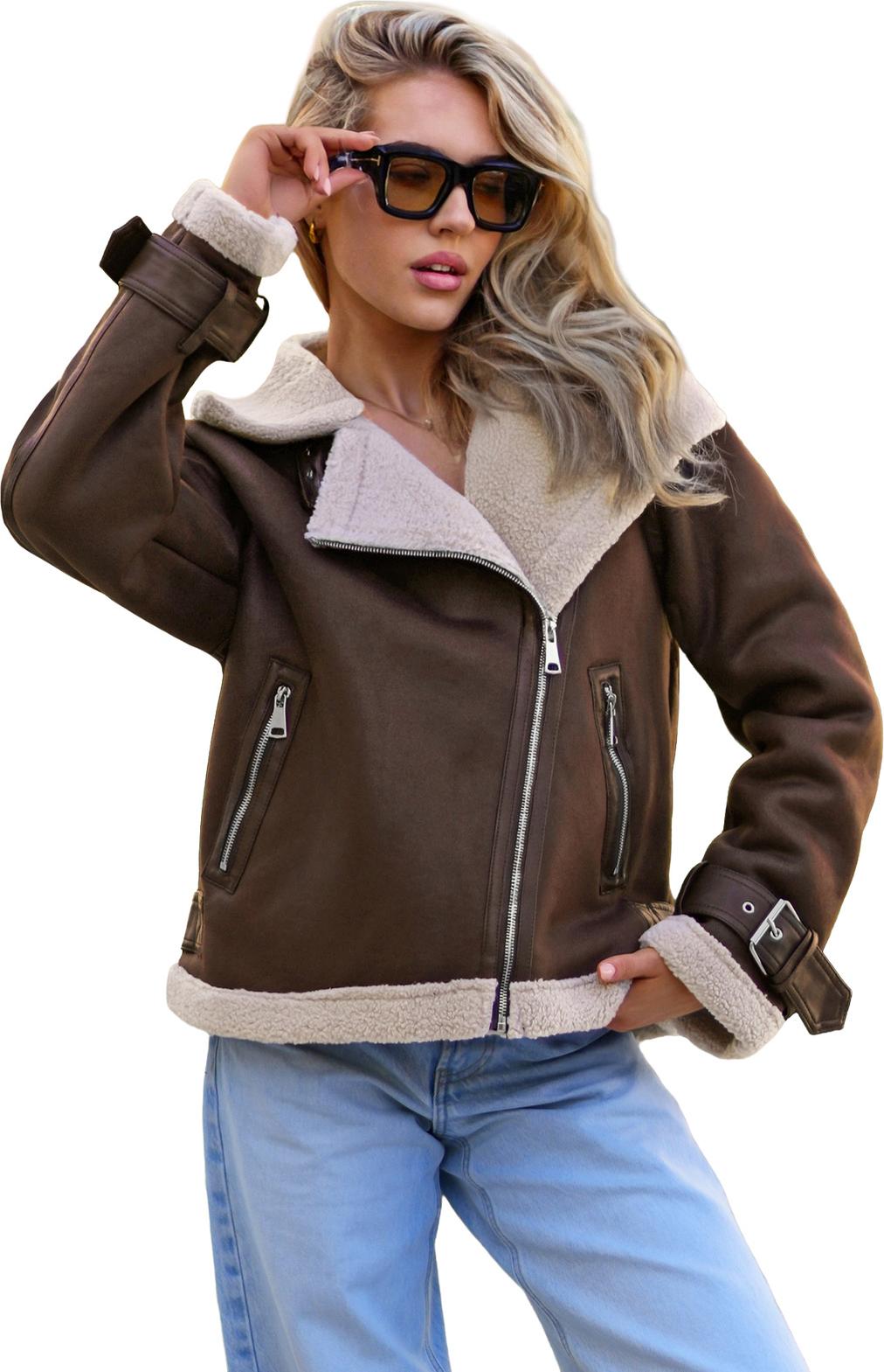 Damen Lederjacke Schokolade OZONEE JS/61M8501/158 XL