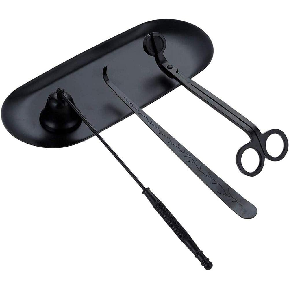 HannRTT 4-in-1-Kerzenzubehörset Kerzendochtschneider Kerzenschneider Kerzenlöscher Kerzendochtlöffel mit Geschenkpaket für Kerzenliebhaber,Schwarz kau-HTTT-06908