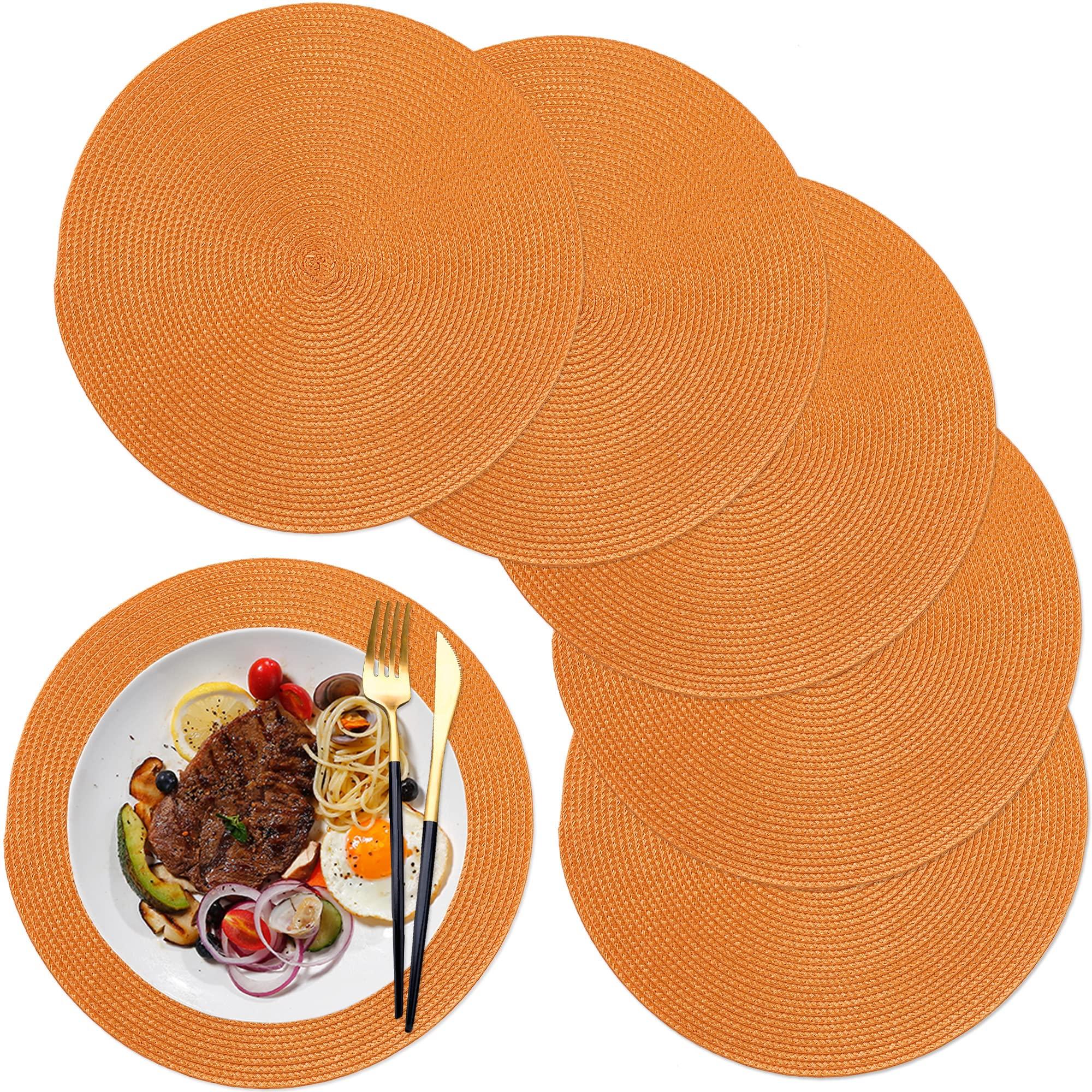 Markenlos Runde, abwaschbare Platzsets, 32 cm, 6er-Set, hitzebeständig, für Küche, Esszimmer, Hotel, Einweihungsparty, Hochzeit (orange, 32 cm)