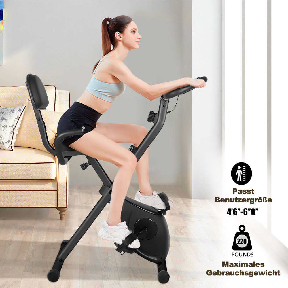 Heimtrainer - BIGZZIA 2-in-1 faltbares Heimtrainer mit Arm-Widerstandsbändern und 8 verstellbaren Magnetwiderständen, Fahrrad mit Herzfrequenzmessung und LCD-Display, Heim-Fitness-Ausrüstung - Schwarz X20E00P026