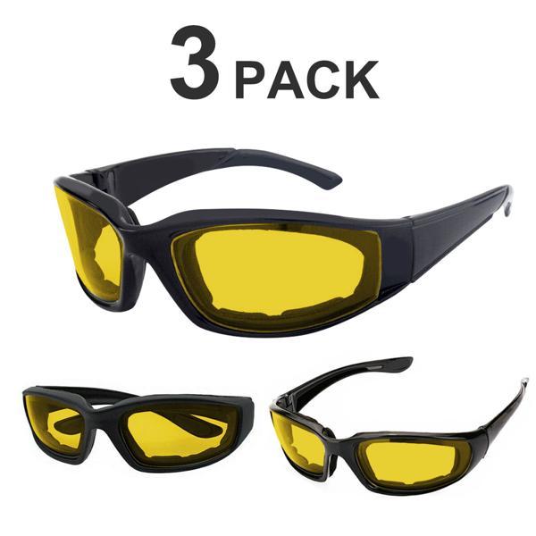 Homu & Co. 3 Paar Outdoor-Sportbrillen – Motorradbrillen – Laufbrillen – Winddichte Schutzbrillen – Fahrradbrillen – Wanderbrillen – Gelb