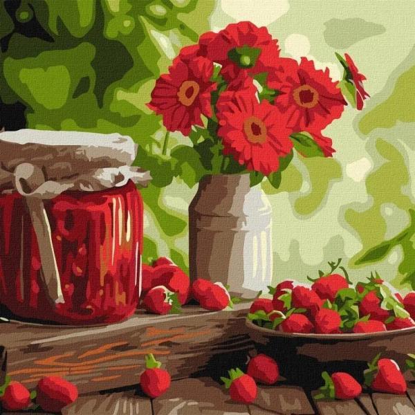 Ideyka Malen nach Zahlen Bild Erdbeermarmelade 40 x 40 cm