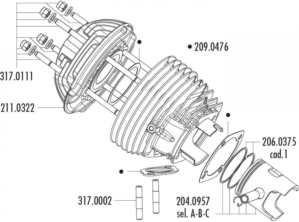 Kolben Satz Polini 135 mm 58 mm B für Vespa 125 Primavera 2T, Primavera ET3 2T 204.0957/B
