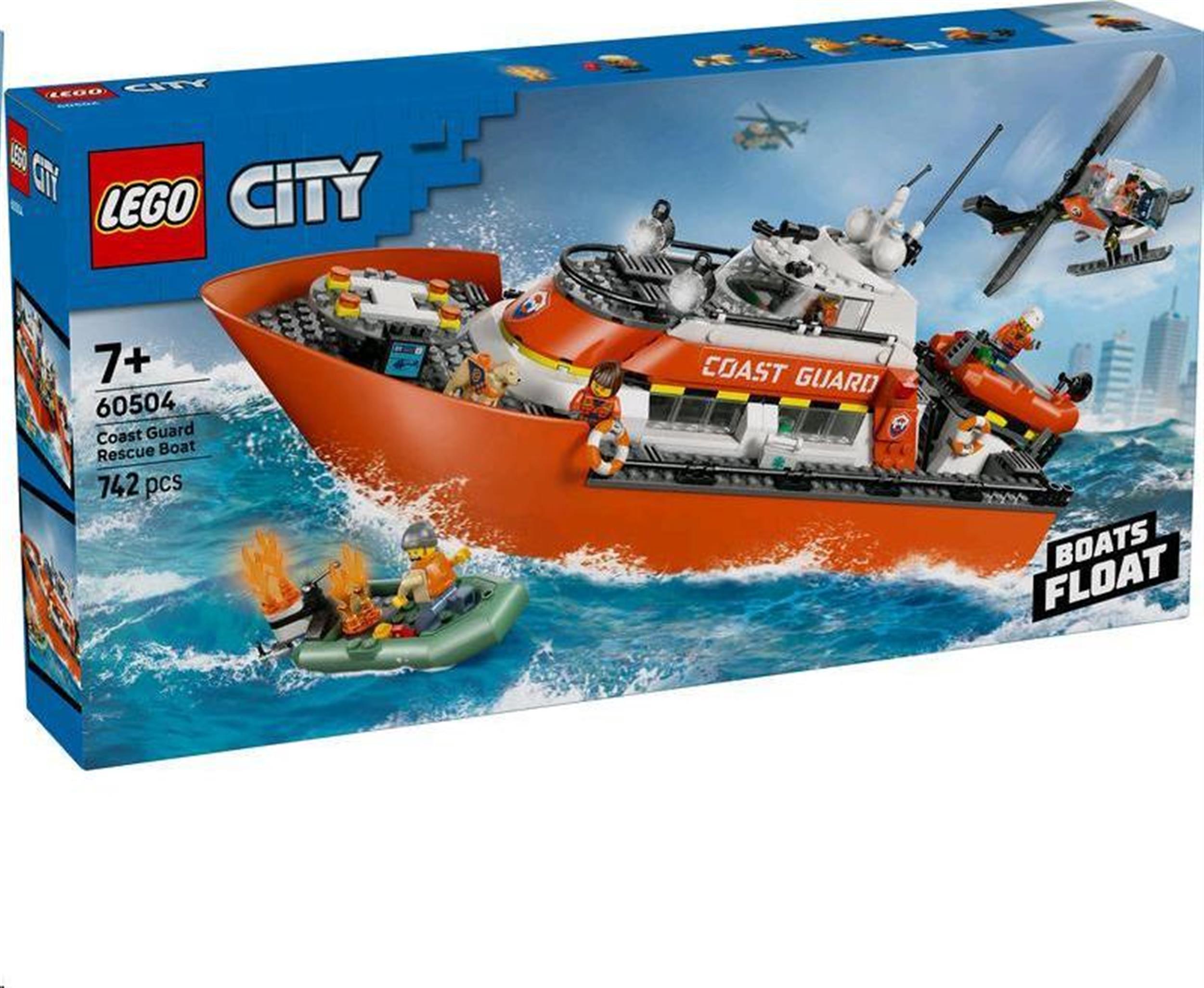 LEGO City Záchranný čln pobrežnej hliadky a vrtuľník, Stavebnica, 7 rok / roky, Plast, 742 kusov, 1,6 kg