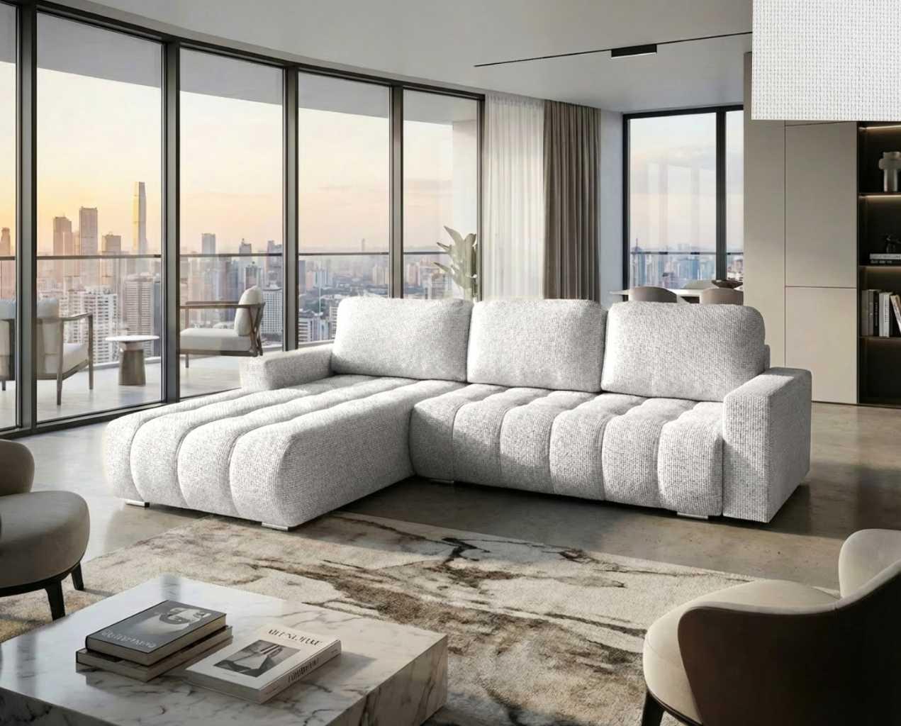 Ecksofa ACILIA Nordelo Schlaffunktion Bettkasten links/rechts Stoff Flow Weiß ECKC-ACIL-FLOW-T15