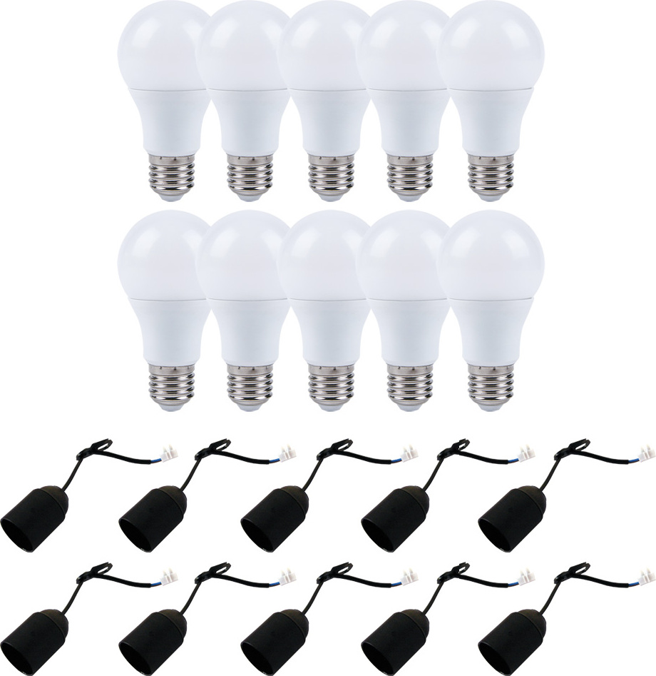 NCC-Licht 10 x LED Leuchtmittel 15W = 100W E27 matt 1490lm warmweiß + 10 x Baufassung Renovierfassung Lampenfassung schwarz