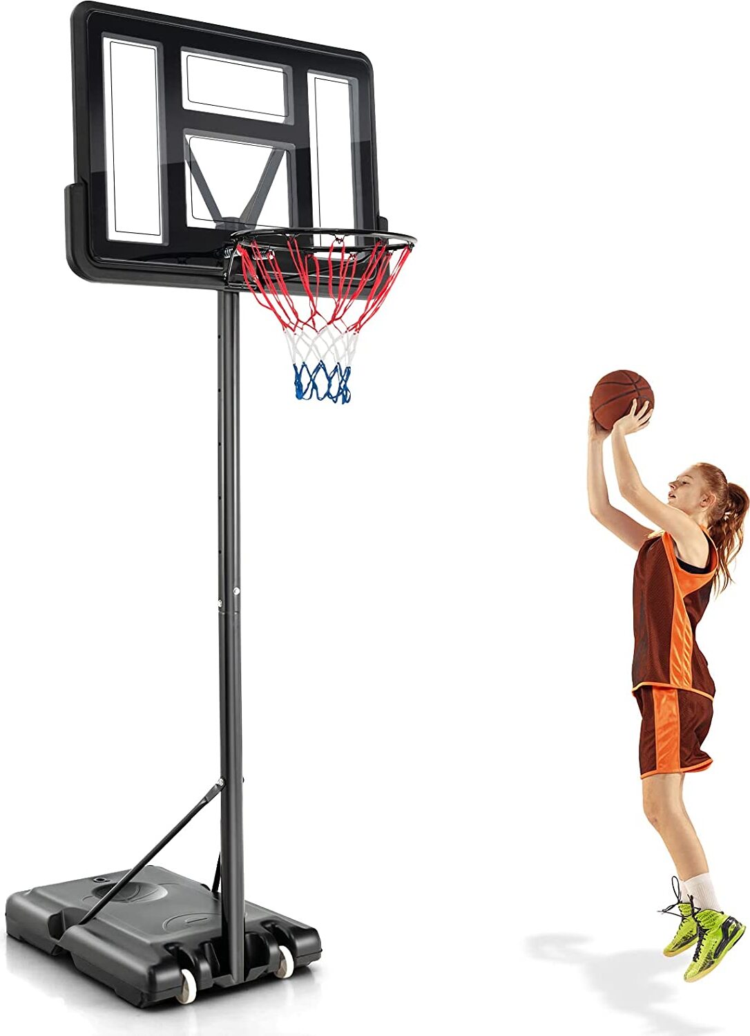 COSTWAY Basketballständer 130-305 cm höhenverstellbar, Basketballkorb mit Ständer & 2 Rädern, Korbanlage für Kinder, Erwachsene, mobiles Basketballanlage SP37813