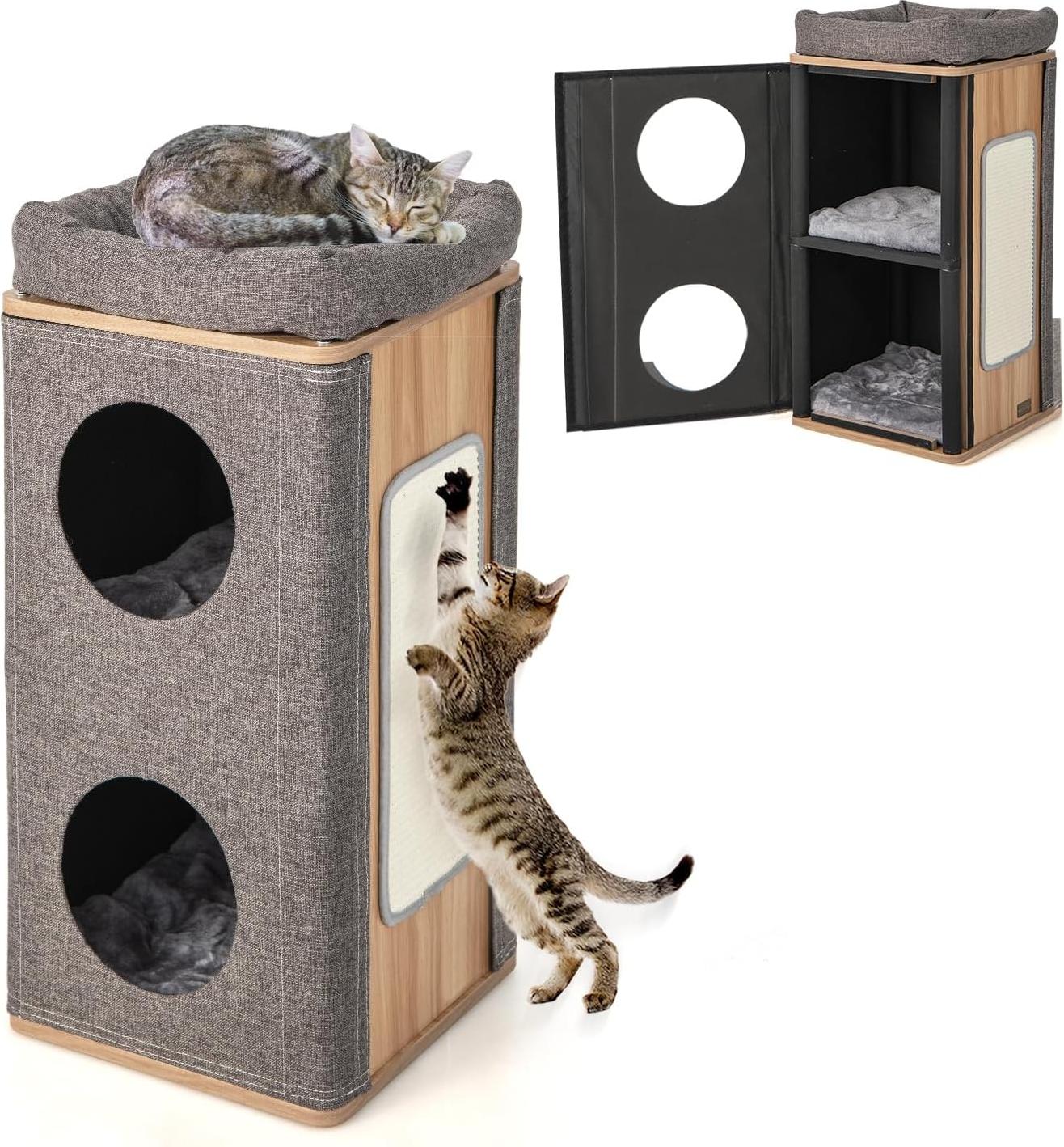 Katzenhaus mit 3 Etagen, Kratzbrett und 3 Matten - für Katzen bis 20 kg