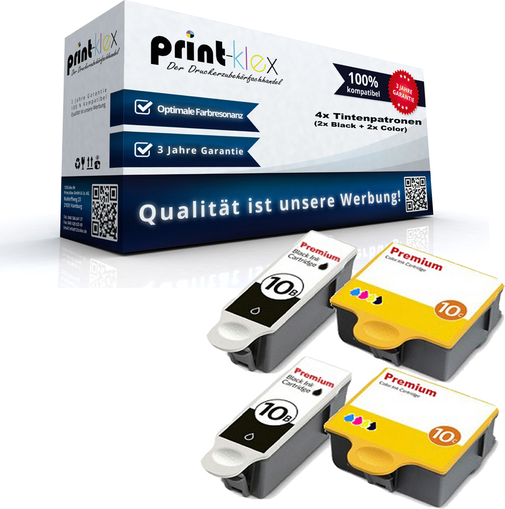 Print-Klex GmbH & Co.KG 4x Kompatible Tintenpatronen für Kodak Easyshare 5000 Series Easyshare 5100 Easyshare 5300 Easyshare 5500 Easyshare 6150 8955916 NO 10 8955916 NO10 BK CMY - Color Pro Serie AMH-KODAK10-A57