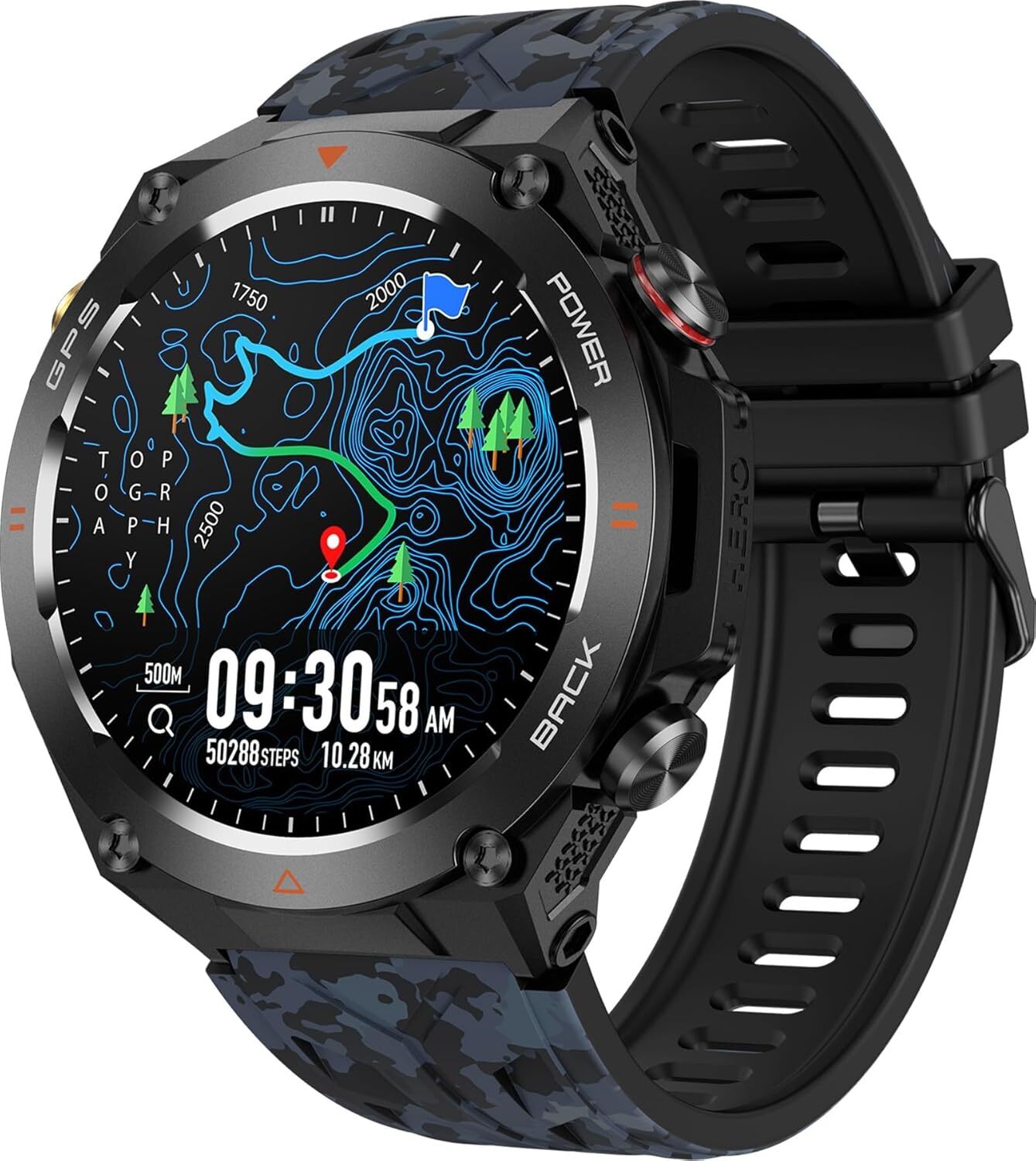 GPS smart hodinky pre mužov a ženy - vojenské hodinky s kompasom, výškomerom, barometrom, sledovaním spánku a fitnes, monitorom srdcového tepu