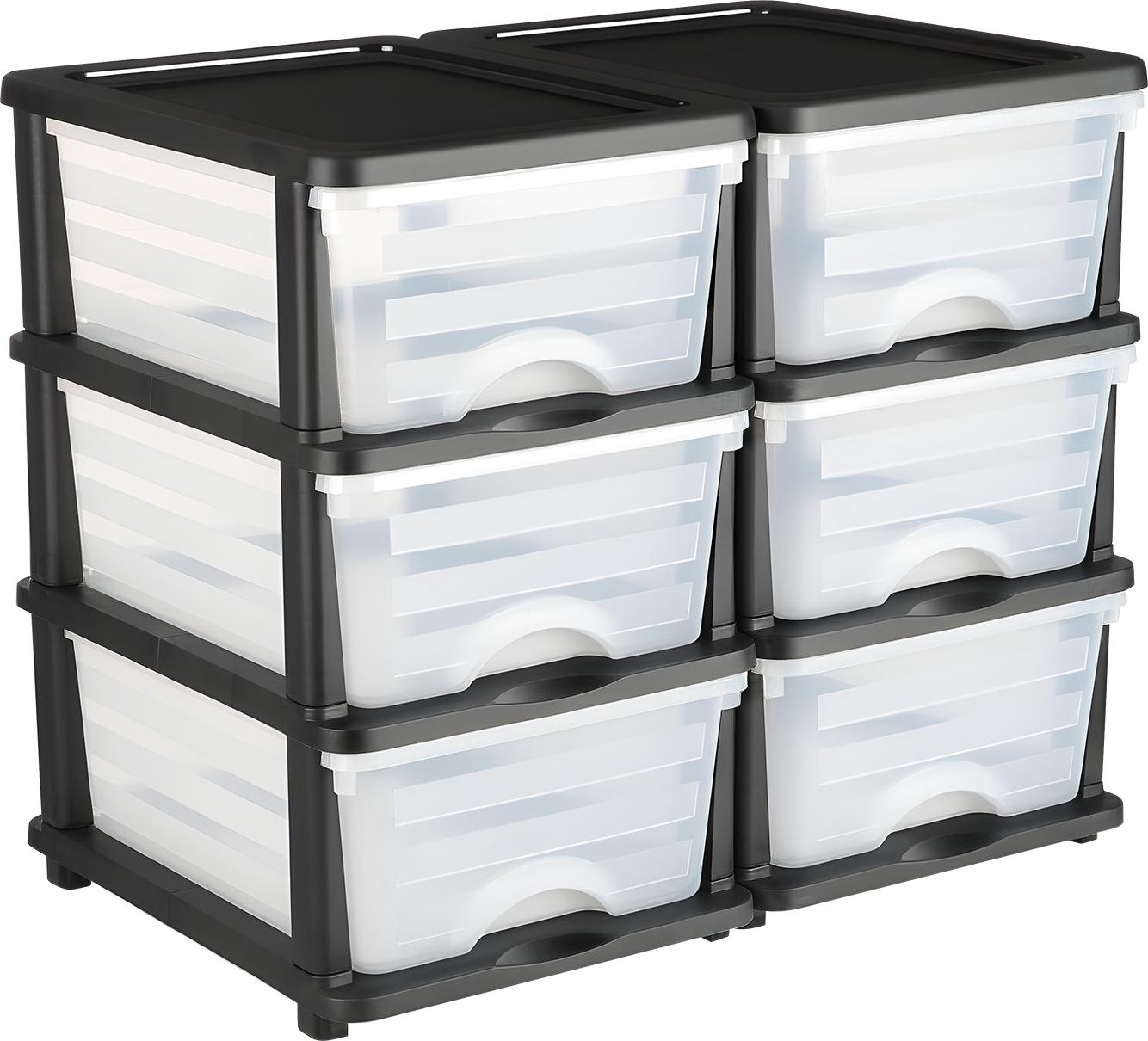 SucceBuy Schubladenwagen mit 3 Schubladen (2er-Pack), mobiler Rollcontainer aus Kunststoff mit transparenten Fächern für Büro, Bastelräume und Klassenzimmer