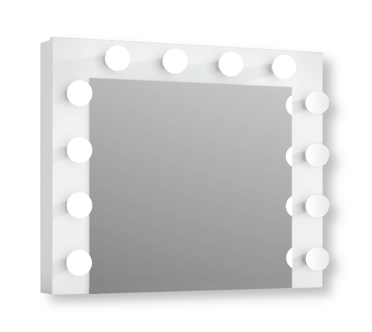 Meblowa1 Schminkspiegel LED mit 12 Samsung-Glühbirnen Weiß 80x65 cm Neutralweiß 4000K inkl. 230V Elektroinstallation Wandmontage Energiesparend LS-12LED-weiss
