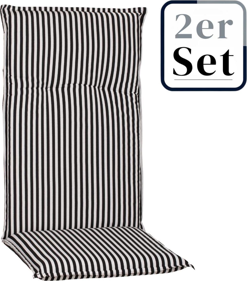 Green Spirit 2er Set Hochlehner Auflage Tupelo, Motiv - Karo, schwarz - weiss, 118x46x8cm