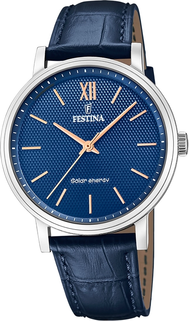 Festina pánske kožené hodinky modré Festina Solar Energy solárne hodinky D2UF20660/4