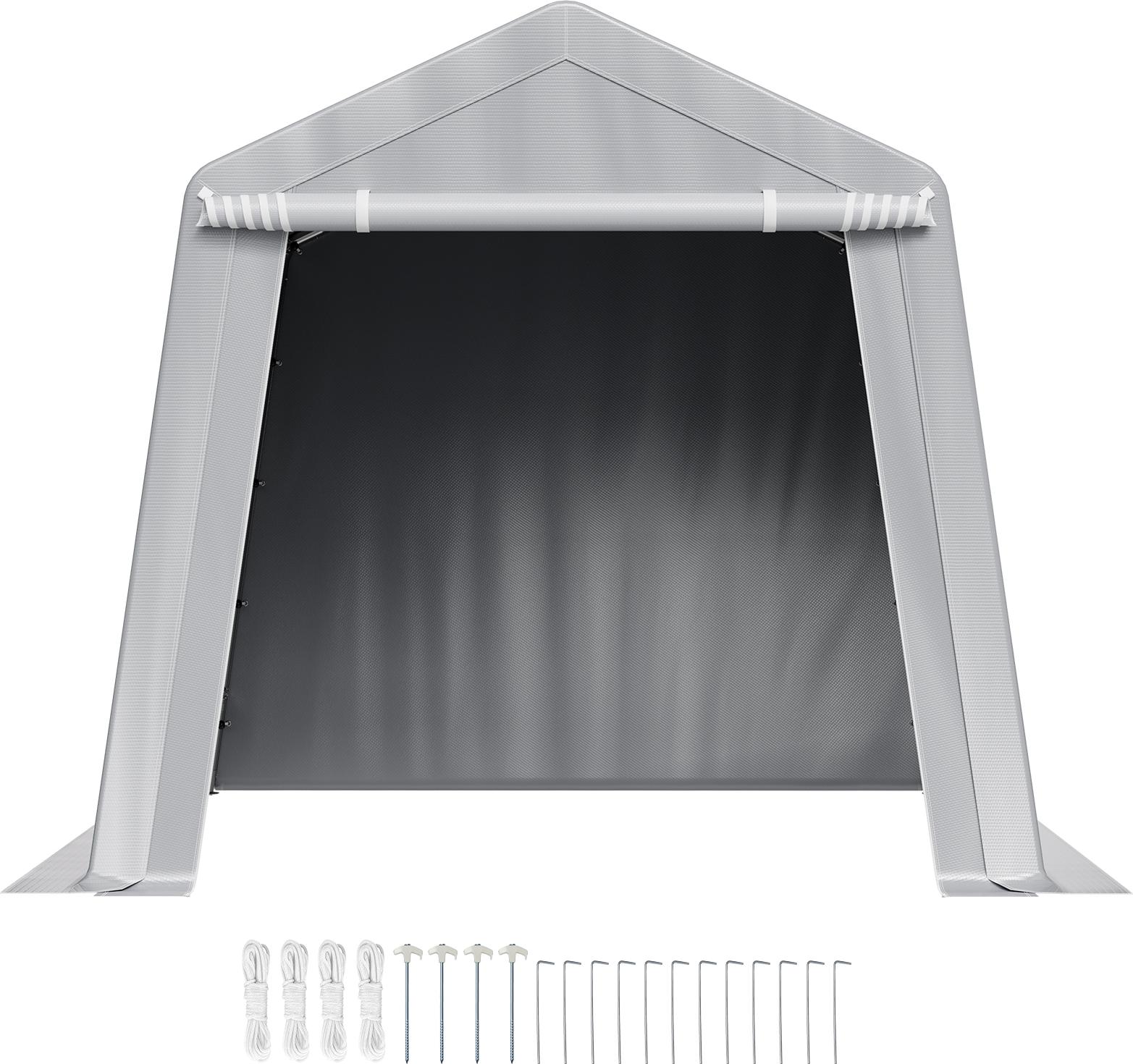 SucceBuy prístrešok na náradie 243,8x243,8x229 cm, PE garážový stan, prístrešok na záhradu, garáž na bicykle, záhradný prístrešok, prístrešok na auto, garáž na motorku, kosačku a bicykel, sivá