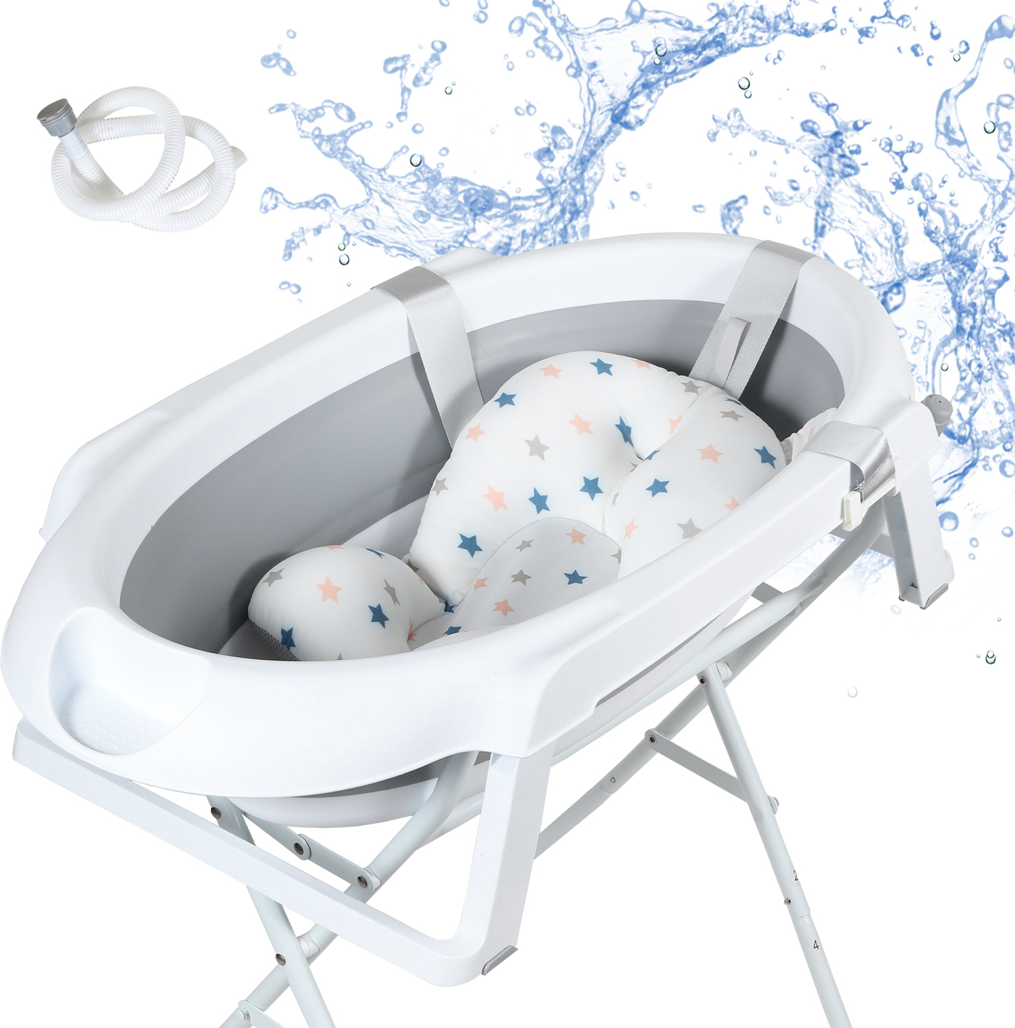 Yakimz Babybadewanne mit Gestell 85cm - Baby Badewanne Faltbar mit Badekissen - Babywanne mit Ständer Sicher für Ihr Baby - Babybadewanne Neugeborene RL-BB9666-1-CTb