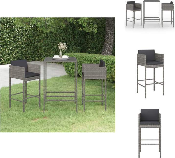 vidaXL 3-dielny záhradný barový set s vankúšmi polyratan sivý - Záhradný nábytok sety