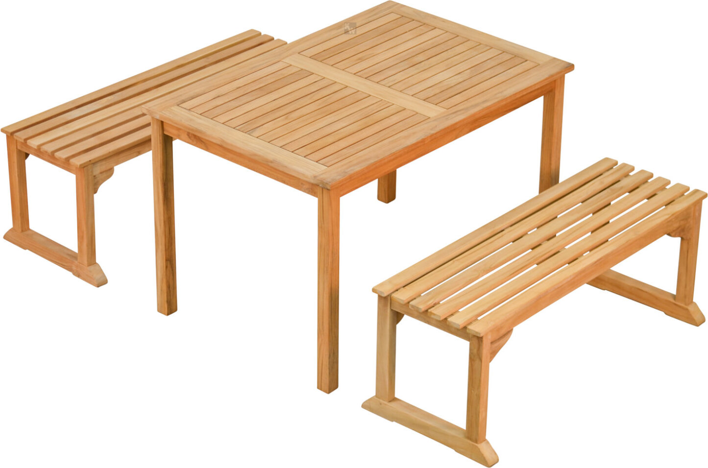 Kai Wiechmann Garten-Essgruppen Teak Sitzgruppe aus 2 Bänken 120 cm ohne Lehnen & 1 Tisch 120 x 80 cm hochwertiges Set aus Teak Gartenbänken & Esstisch 01.248