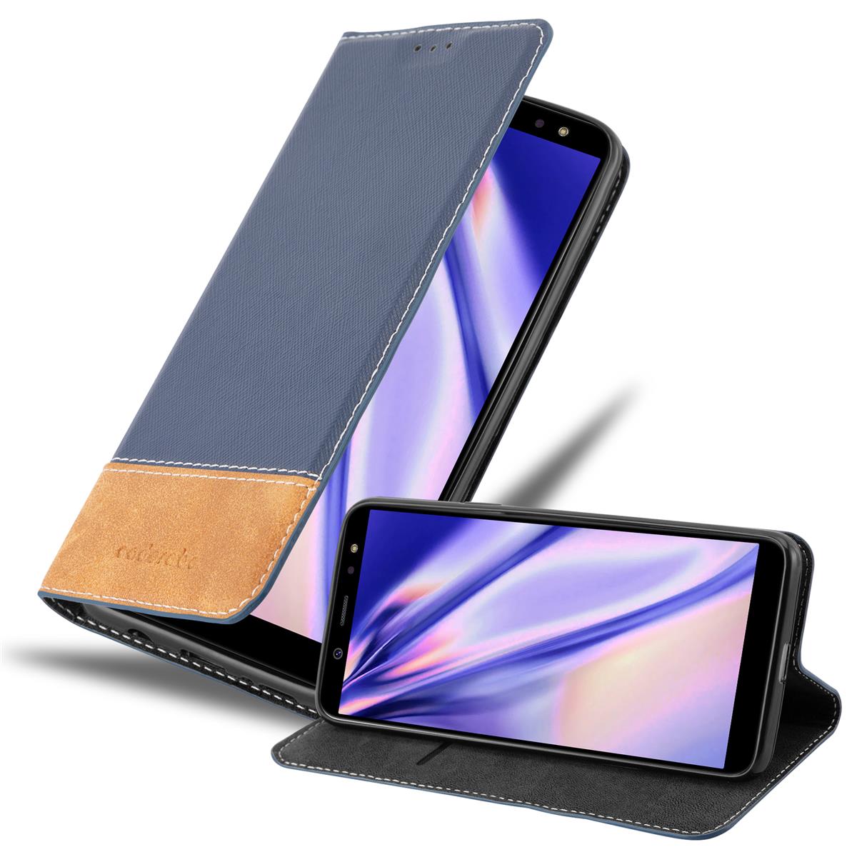 Klapphülle Leder Flip Case Schutzhülle Tasche Cover mit Ständer Magnet Kartenfach für Samsung Galaxy A6/A600FN NEYBO470086 Blau NEXCURIO Hülle Galaxy A6 2018 