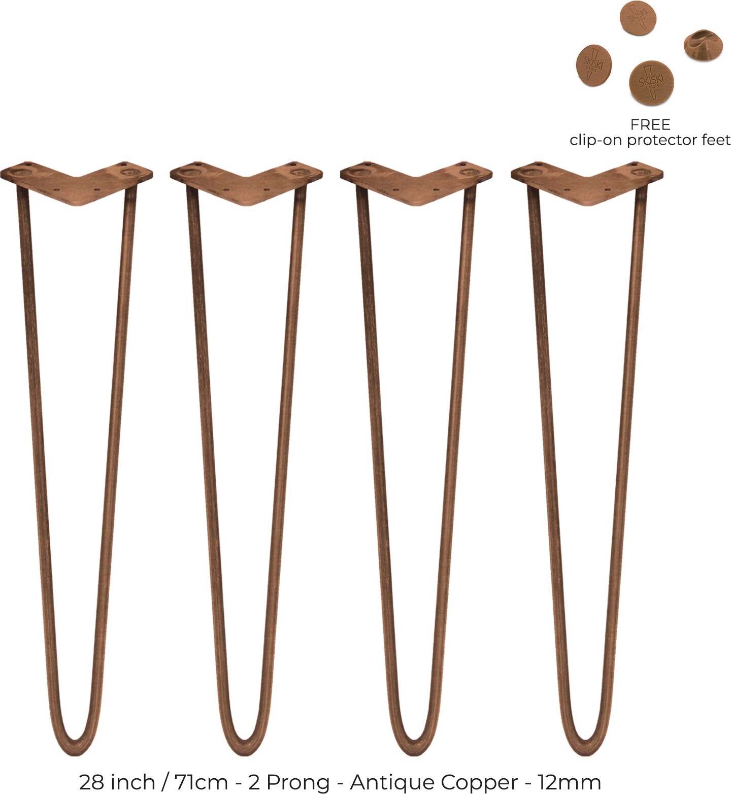 Monster Shop 4 x Hairpin Legs Haarnadelbeine 71cm 2 Streben Tischbeine Möbelbeine Kupfer 26522